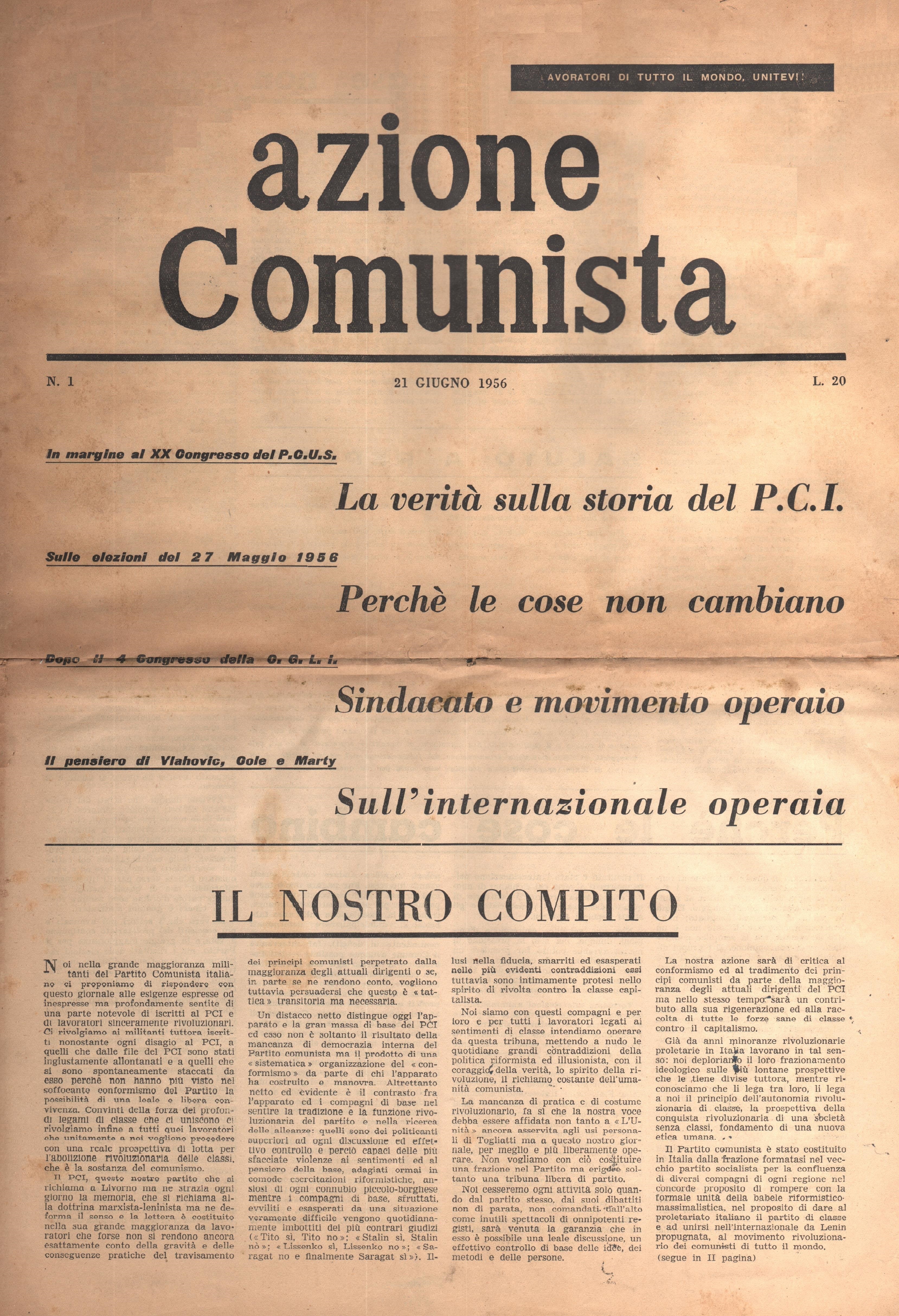 Azione Comunista n. 1 - pag. 1
