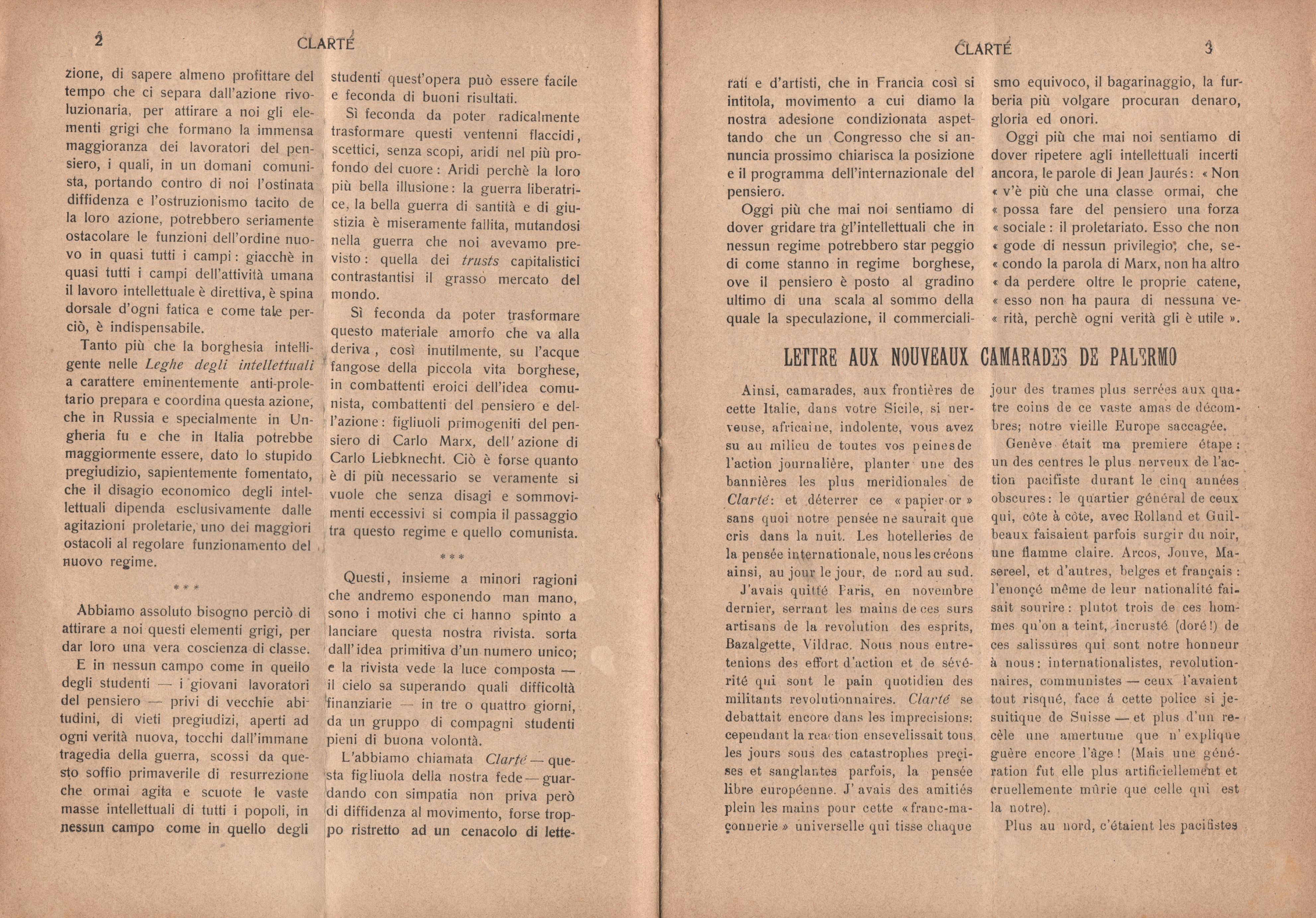 Clarté. Rivista mensile degli studenti comunisti (a. I, n. 1, Palermo, 15 maggio 1920) - pag. 3