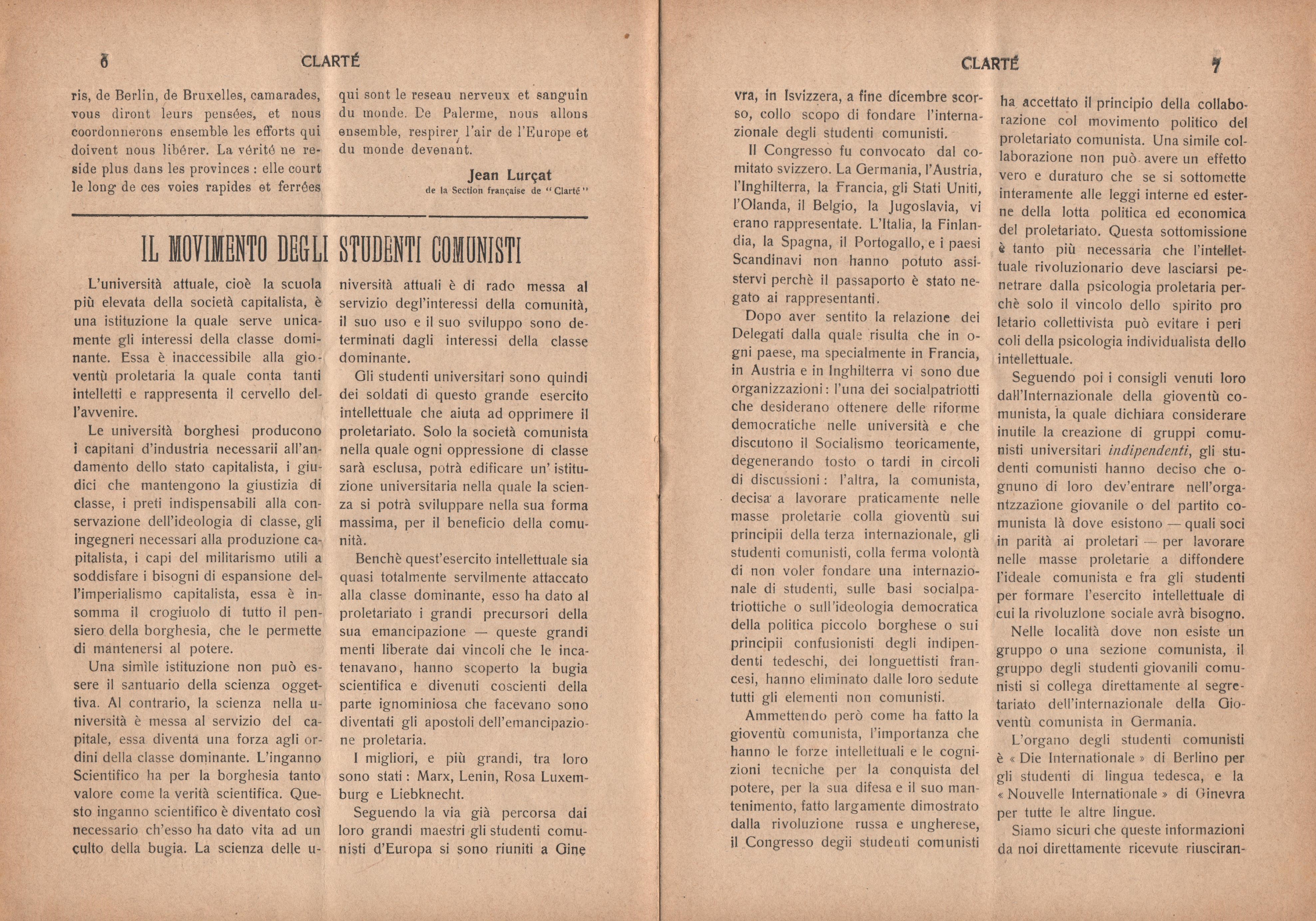 Clarté. Rivista mensile degli studenti comunisti (a. I, n. 1, Palermo, 15 maggio 1920) - pag. 5