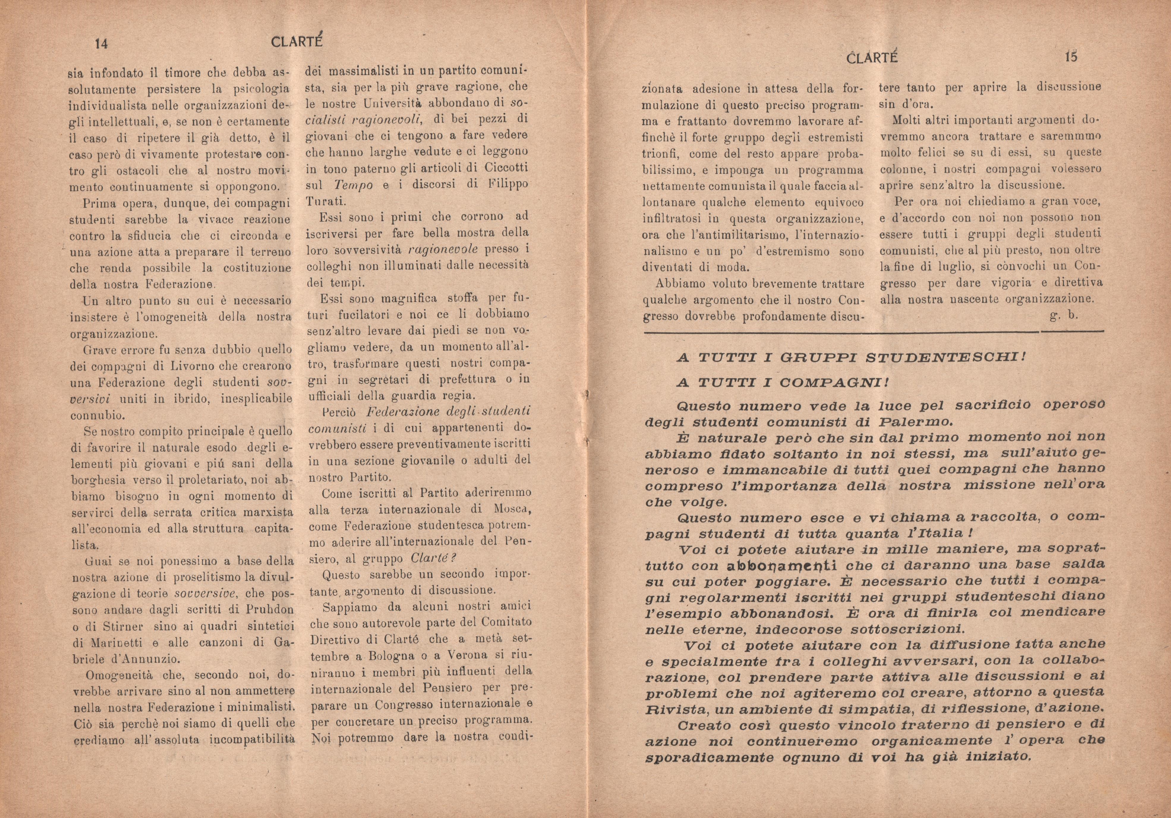 Clarté. Rivista mensile degli studenti comunisti (a. I, n. 1, Palermo, 15 maggio 1920) - pag. 9