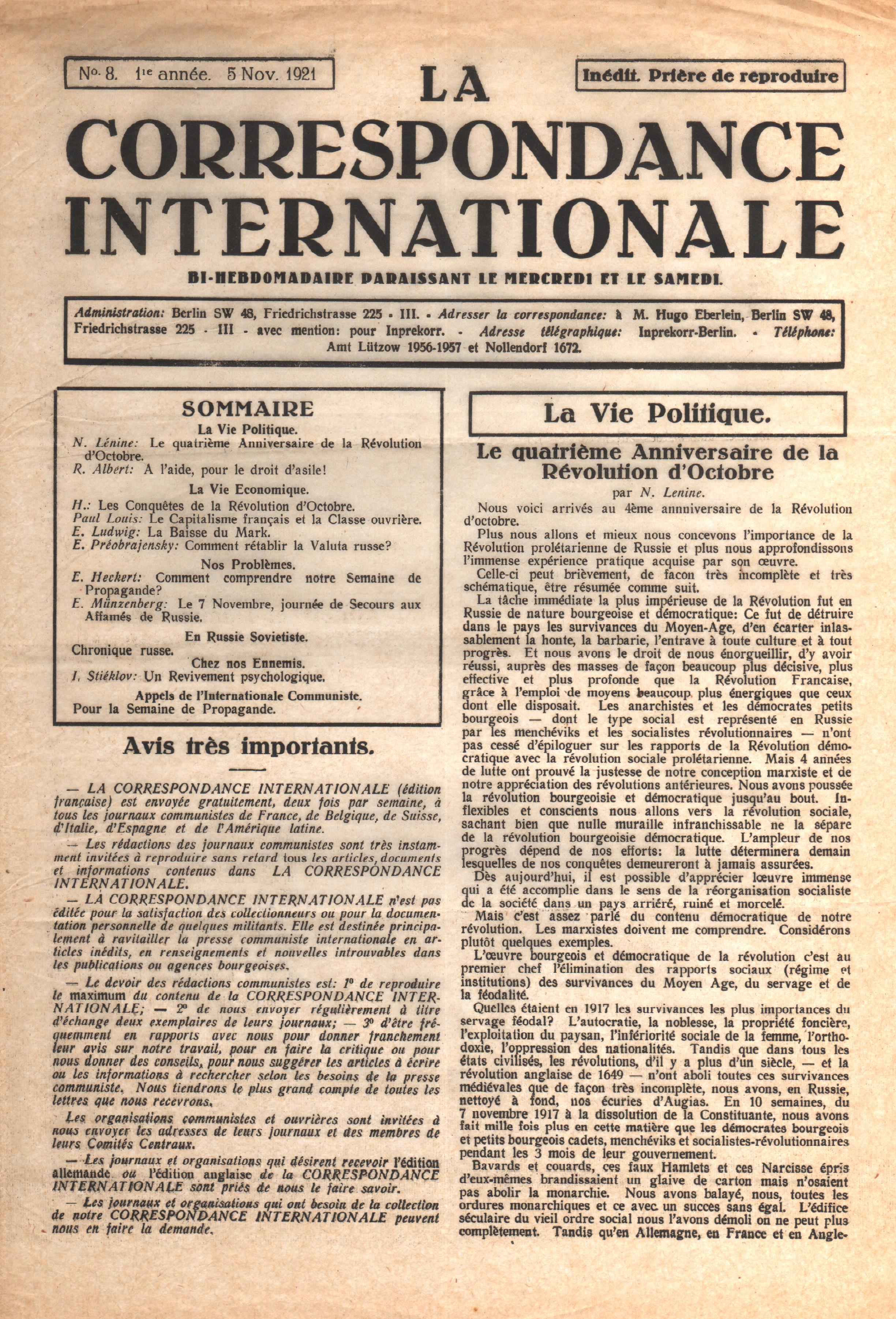 Correspondance Internationale n. 8 - pag 01