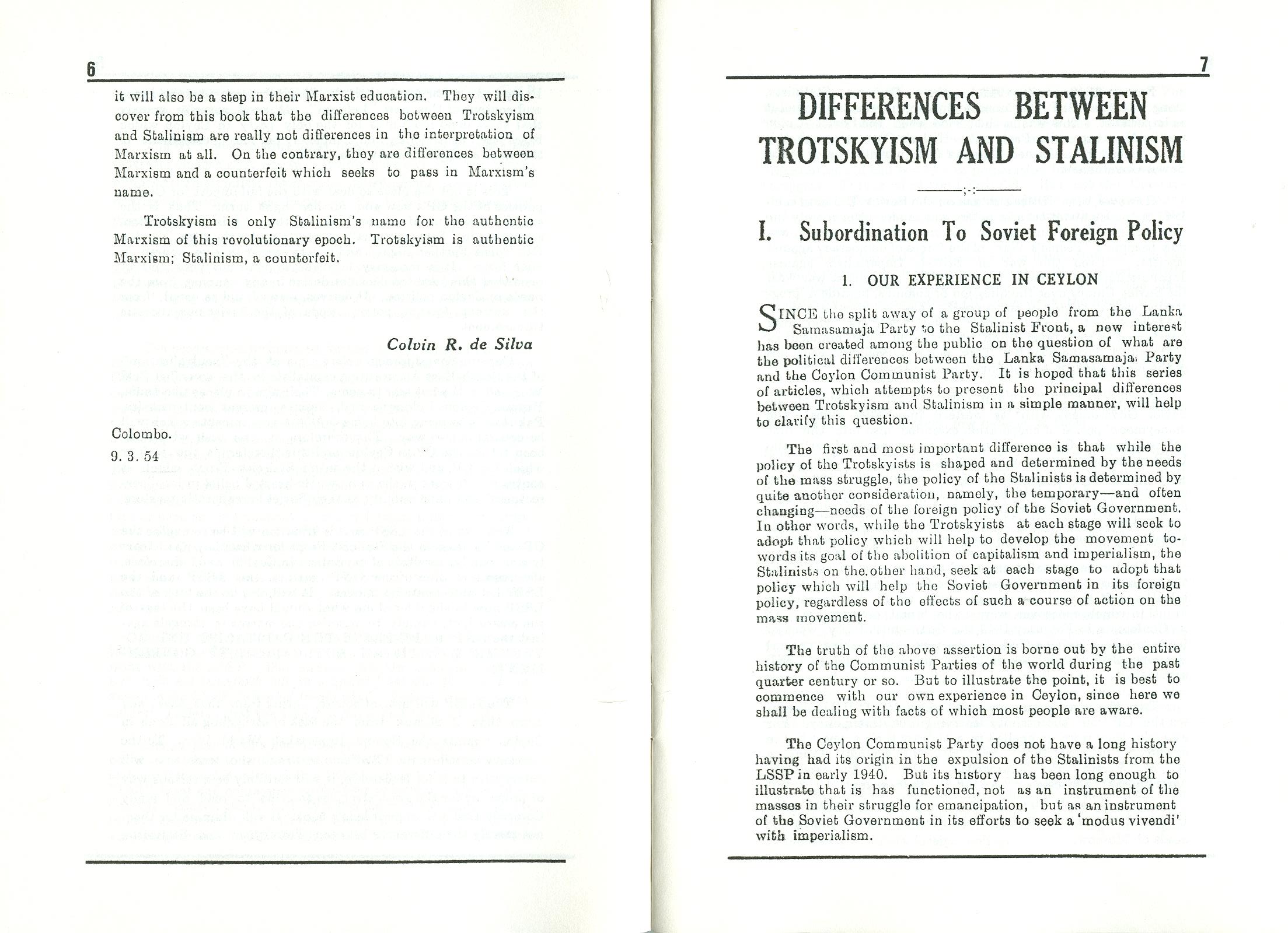 Leslie Goonewardene, The Differences between Trotskyism and Stalinism [1954] (1995) - pag. 5