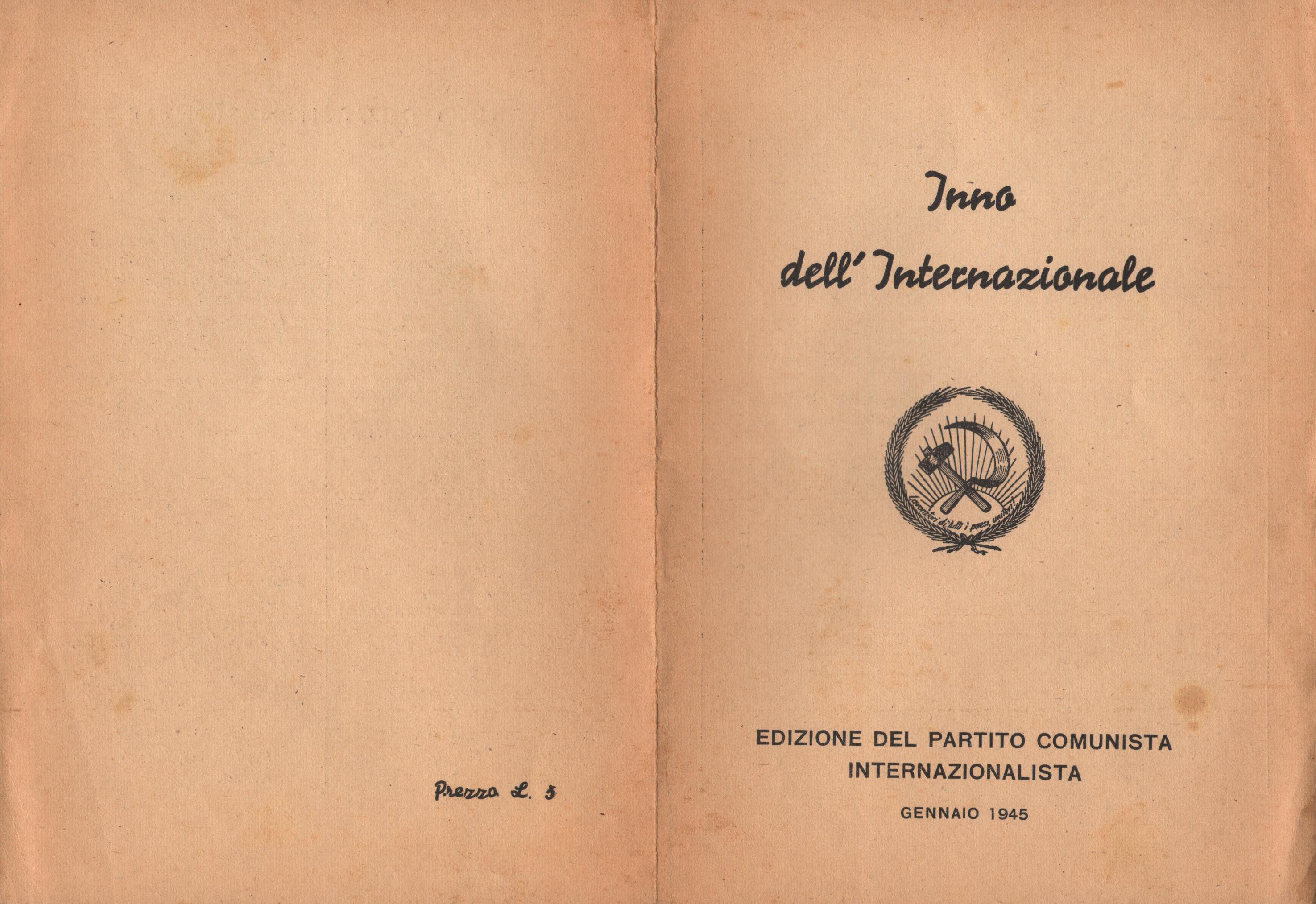 Inno dell'Internazionale (Edizione del Partito Comunista Internazionalista, gennaio 1945) - pag. 1