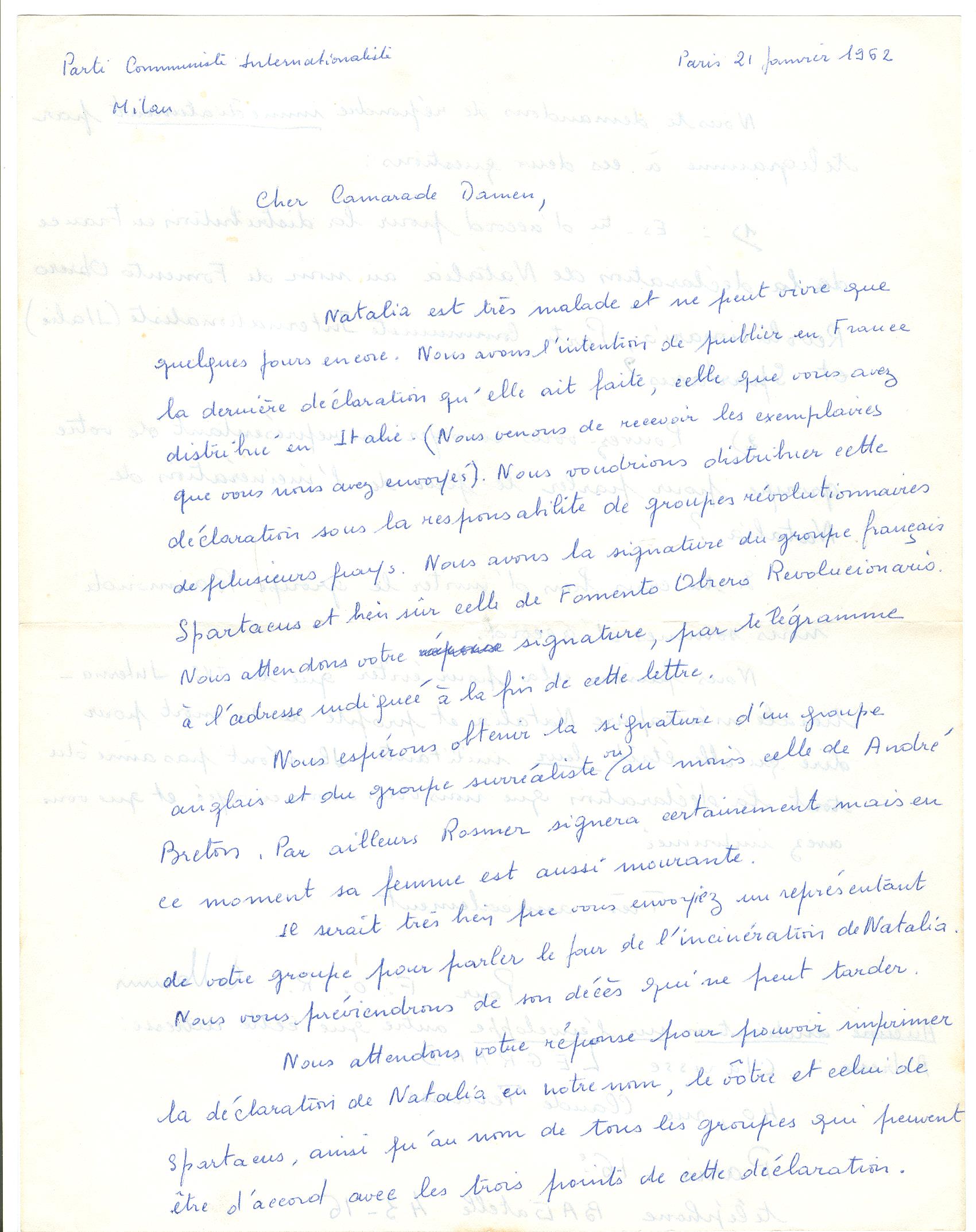 01 >> 1.a - Lettera di Munis a Onorato Damen (21 gennaio 1962)
