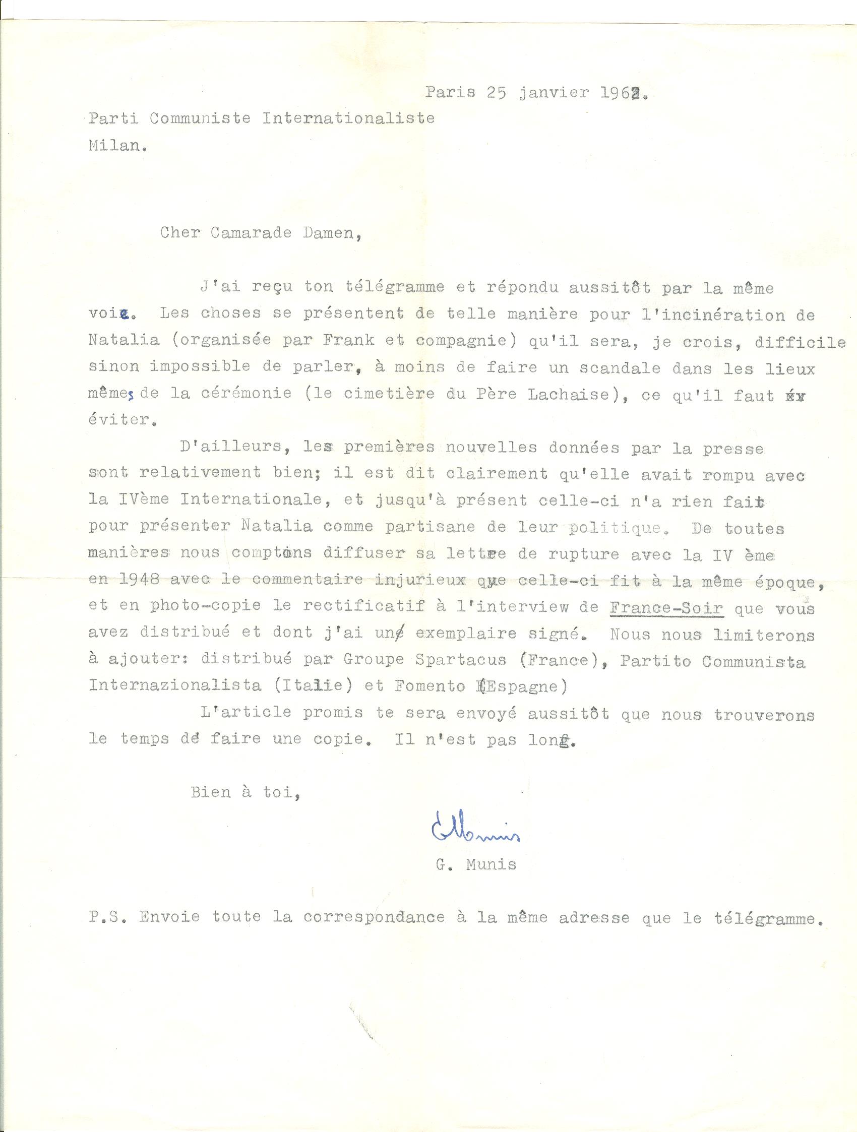 03 >> 2 - Lettera di Munis a Onorato Damen (25 gennaio 1962)