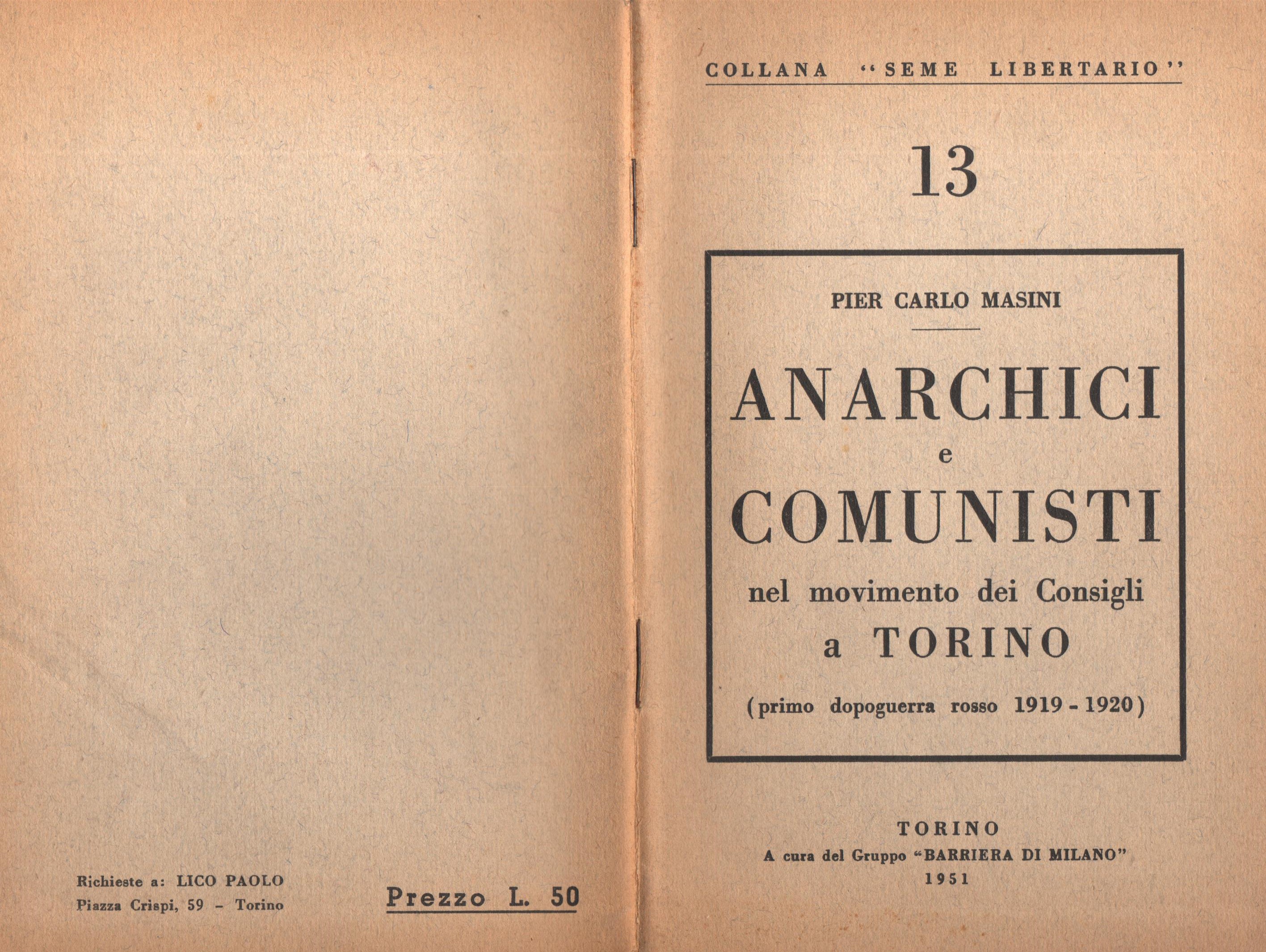 P. C. Masini, Anarchici e comunisti nel movimento dei Consigli a Torino - pag. 1 